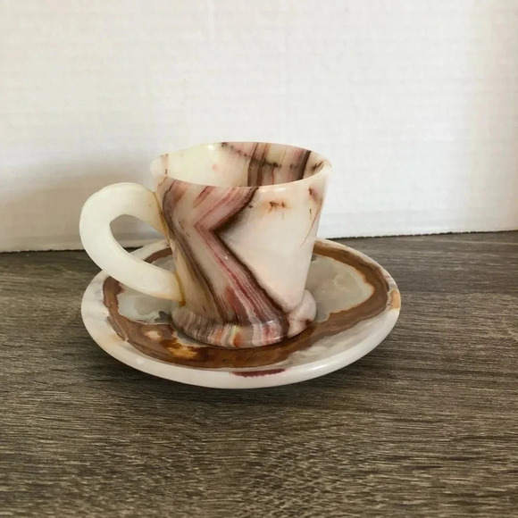 Vtg Banded Onyx Teacup with Saucer - Picture 6 of 12